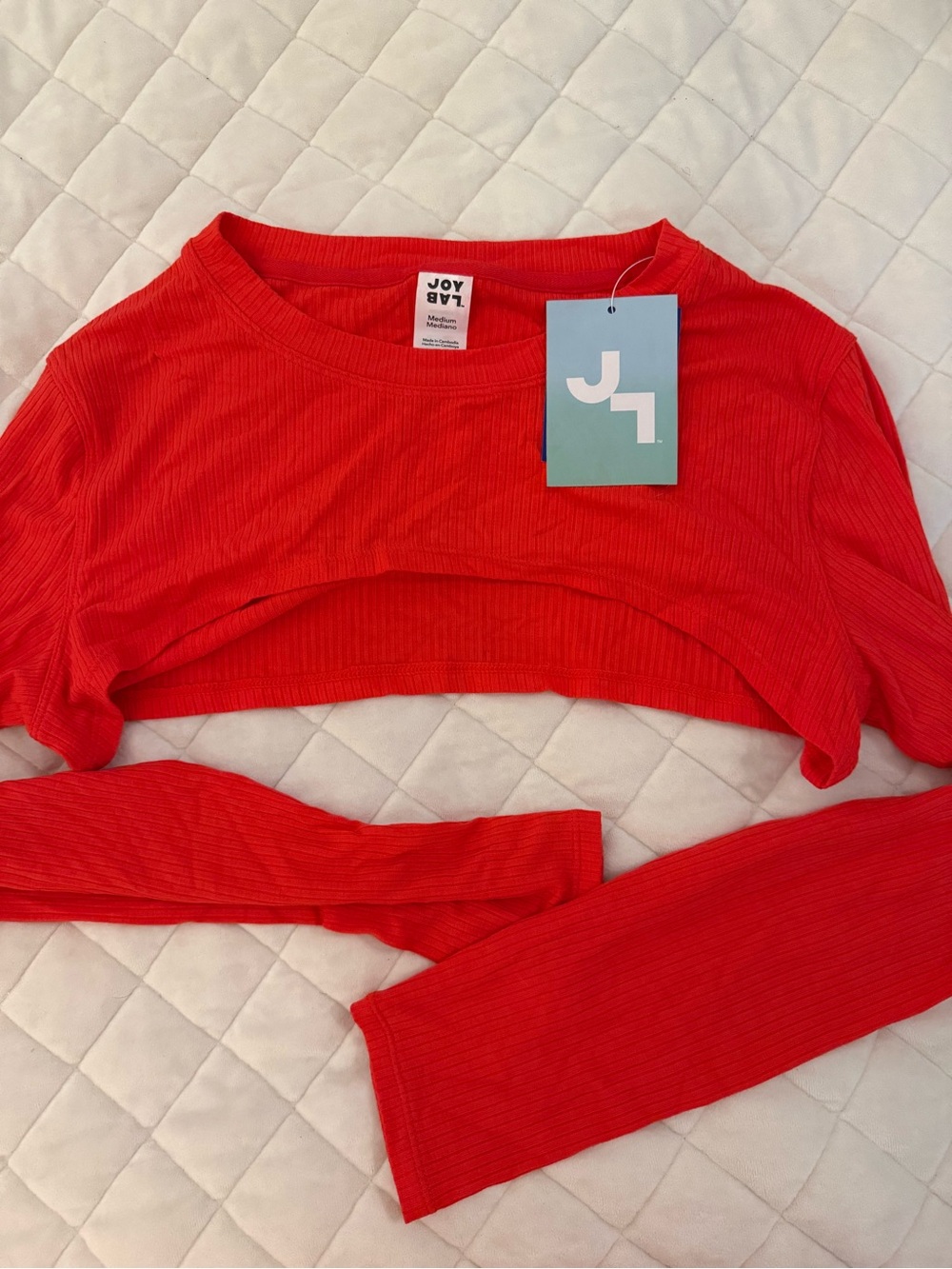 JoyLab Red Ribbed Long Sleeve Pilates Yoga Crop Top